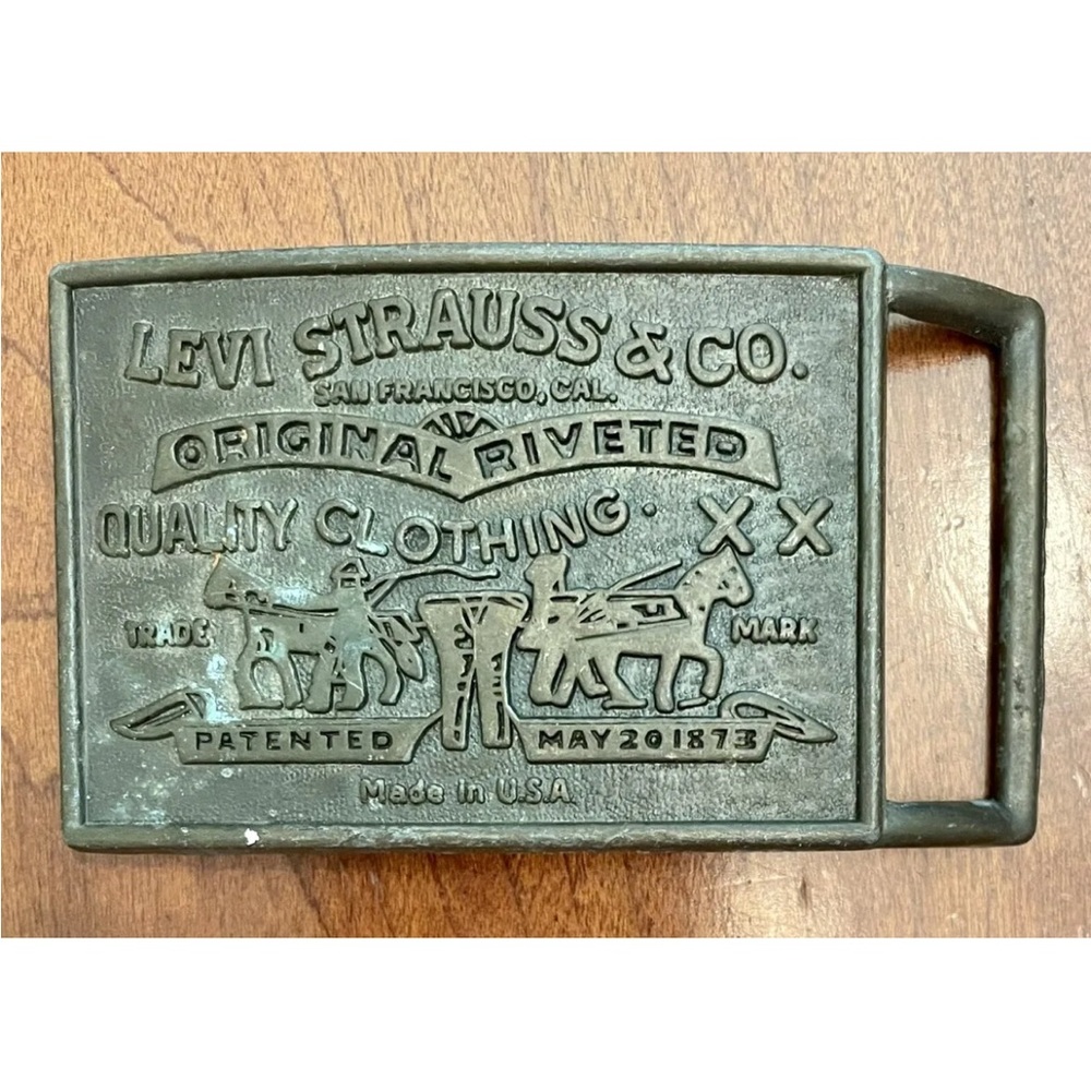 Vintage Levi Strauss Belt Buckle Original Riveted Brass Tone